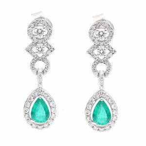 Emerald Allure 18K White Gold Diamond Drop Earrings